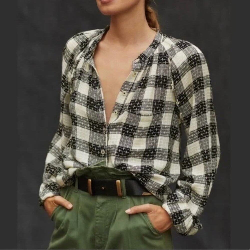 Anthropologie Pilcro and The Letterpress Breezy Plaid Yellow and Black